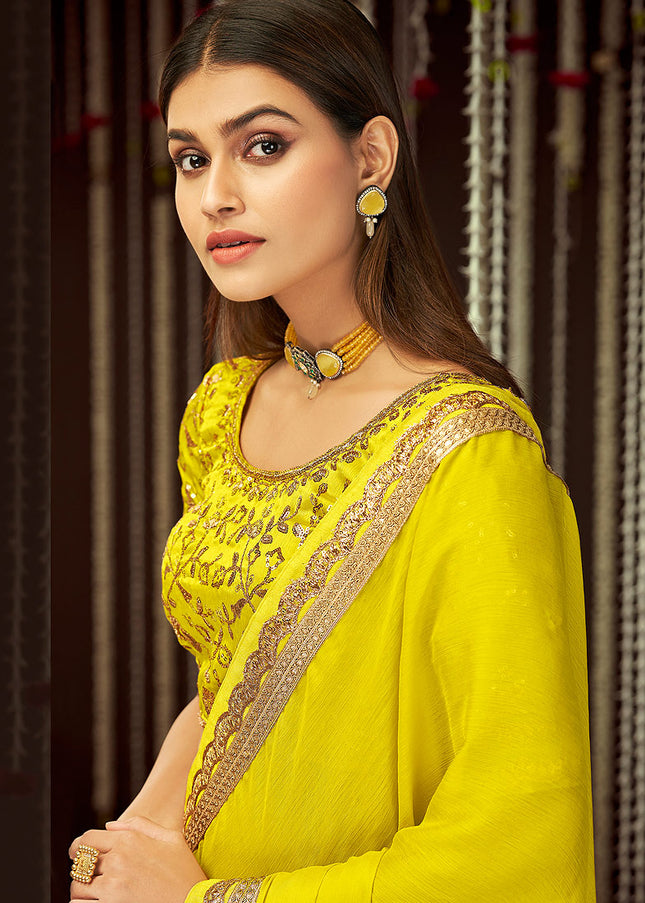 Yellow and Gold Embroidered Saree