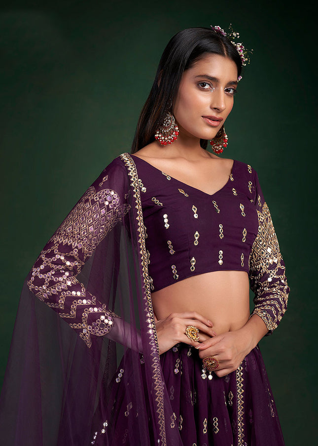 Wine and Gold Embroidered Lehenga