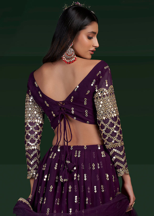 Wine and Gold Embroidered Lehenga