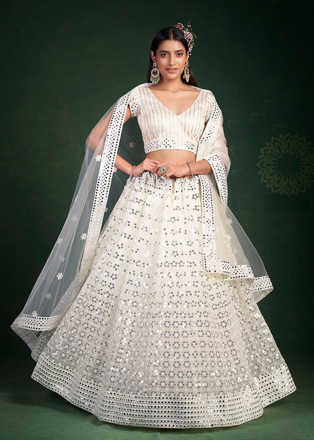 White and Gold Embroidered Lehenga