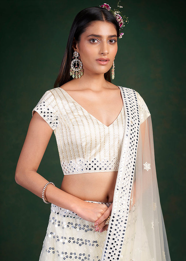 White and Gold Embroidered Lehenga