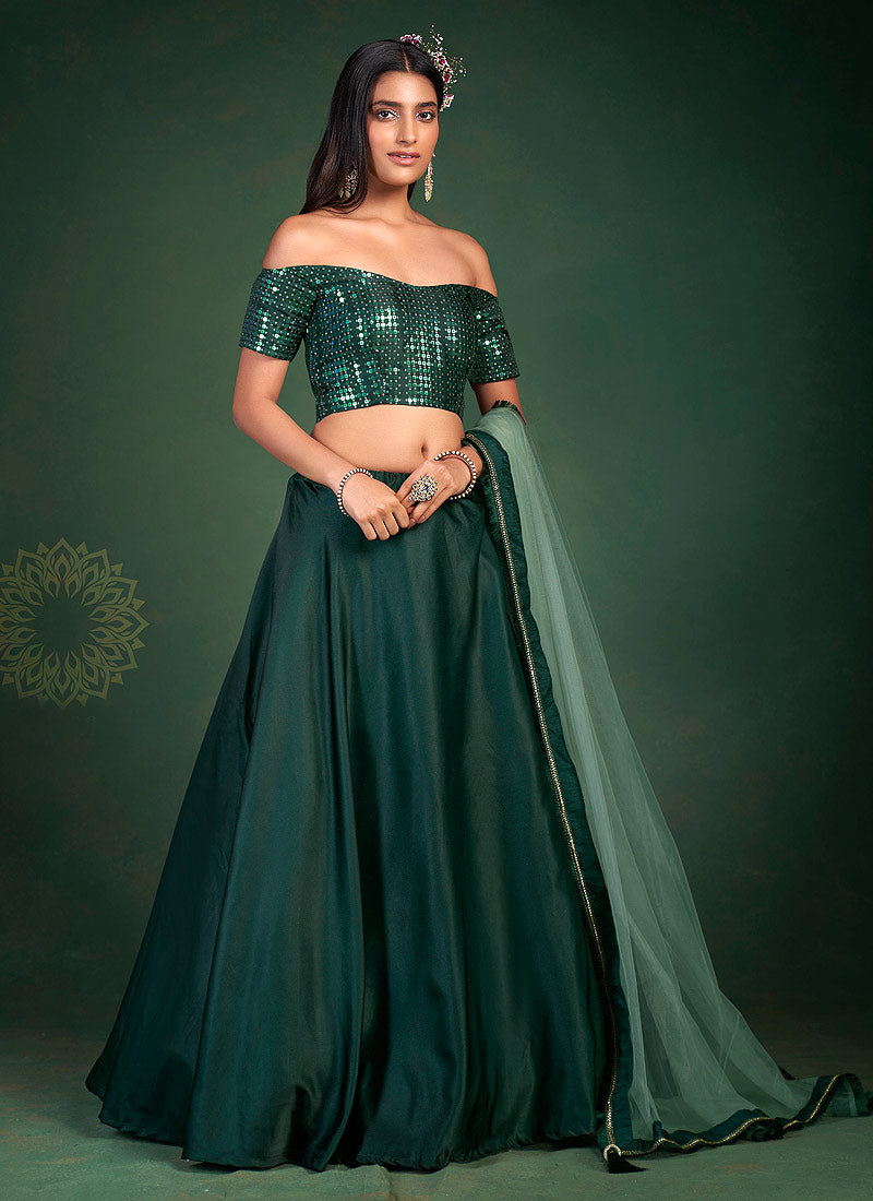 Dark Green Embroidered Lehenga FALAKENOOR Dark Green Embroidered Lehenga FALAKENOOR