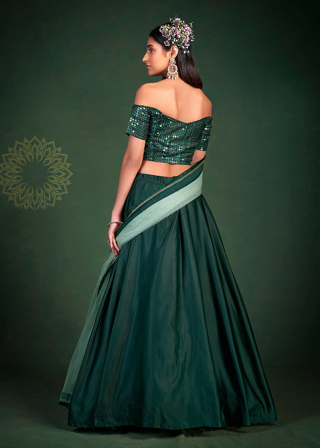 Dark Green Embroidered Lehenga