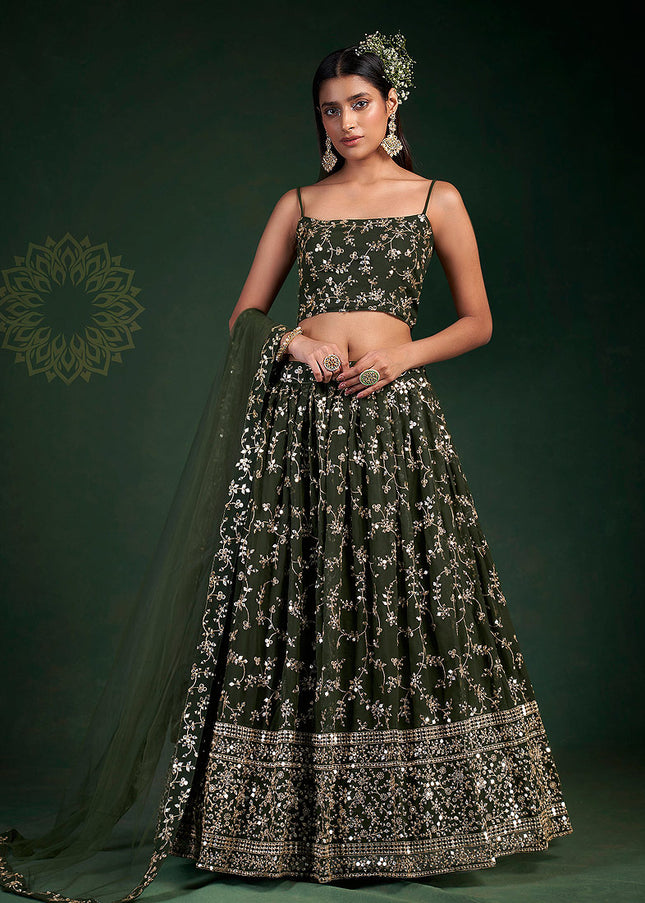 Green and Gold Embroidered Lehenga