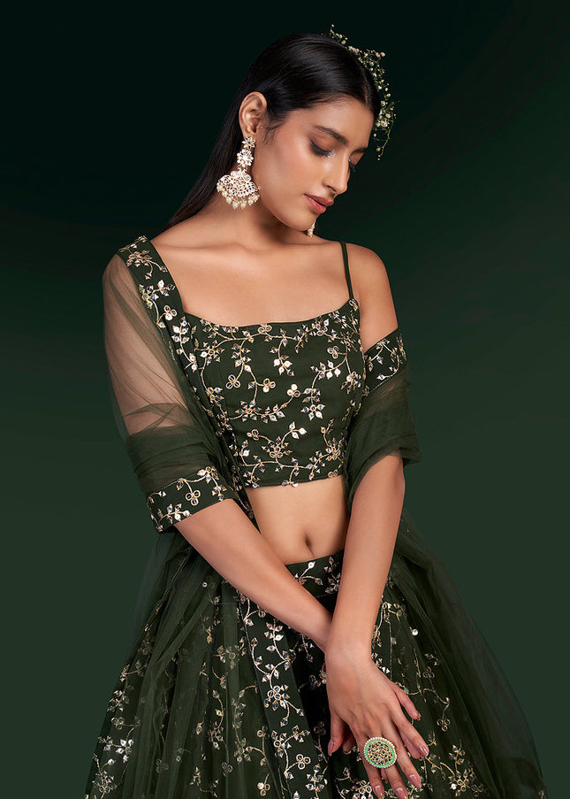 Green and Gold Embroidered Lehenga