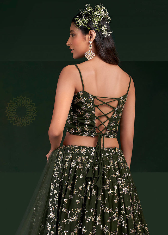 Green and Gold Embroidered Lehenga