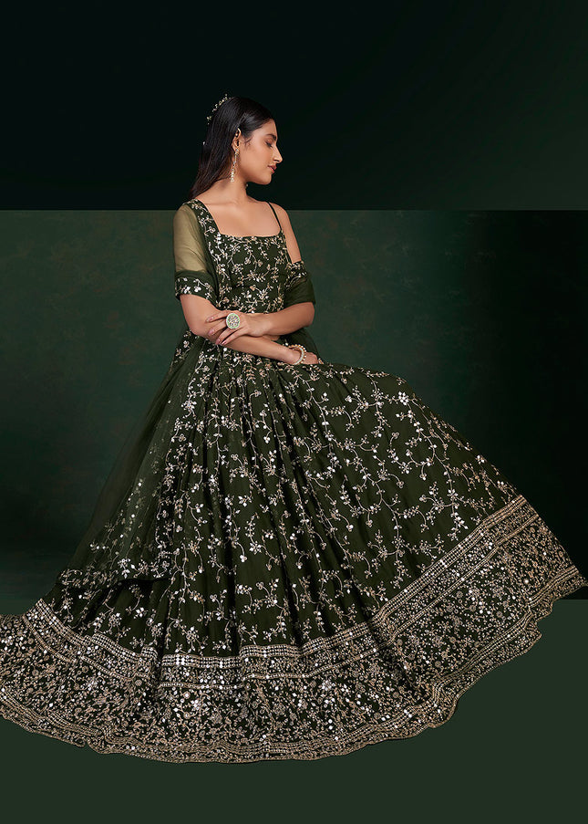 Green and Gold Embroidered Lehenga