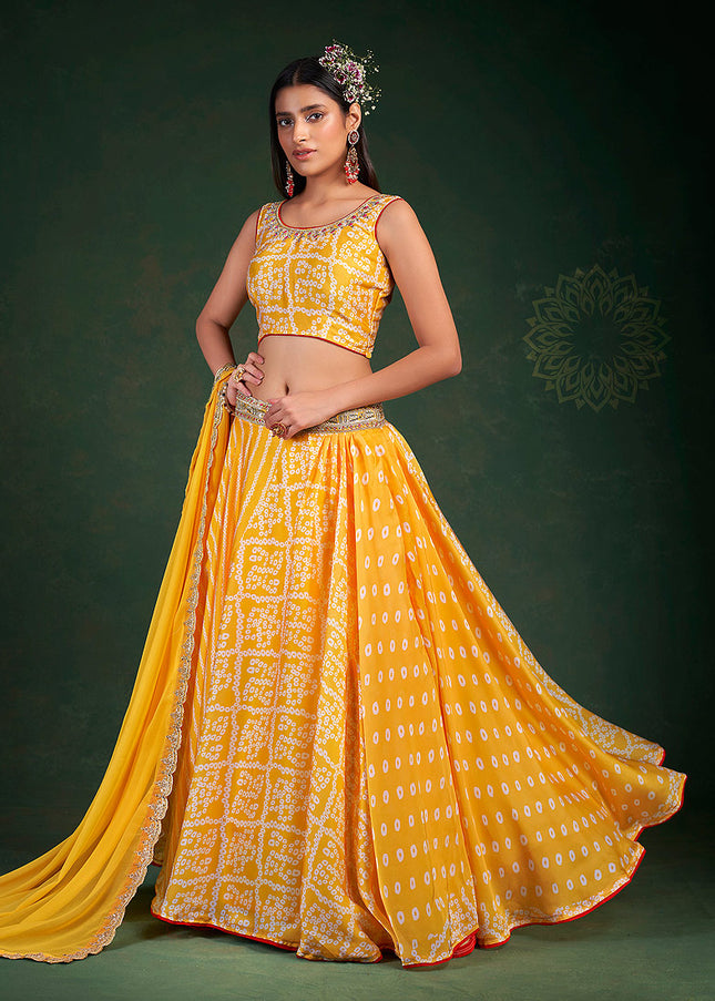 Yellow and Gold Embroidered Lehenga