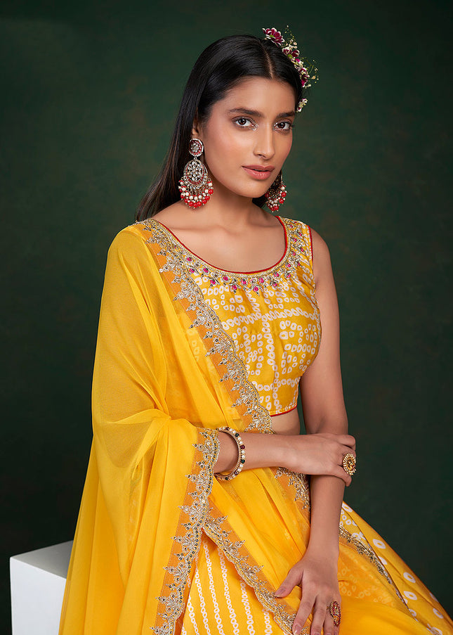 Yellow and Gold Embroidered Lehenga