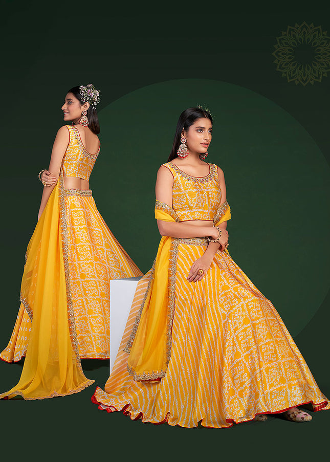 Yellow and Gold Embroidered Lehenga