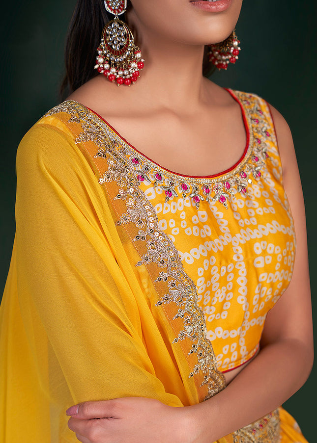 Yellow and Gold Embroidered Lehenga