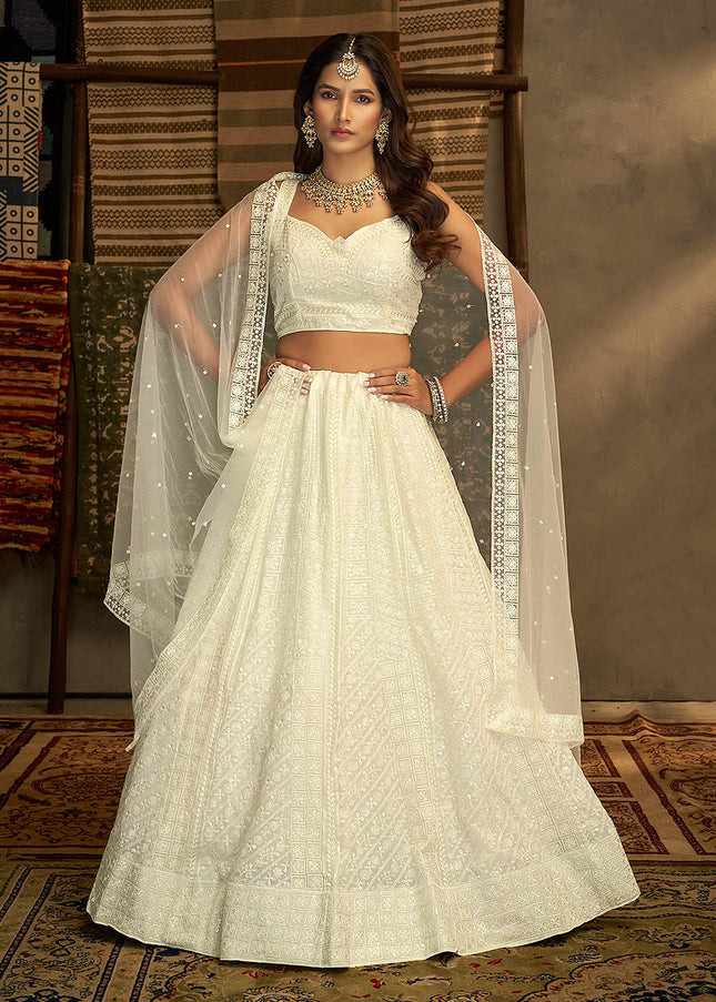 White and Gold Embroidered Lehenga