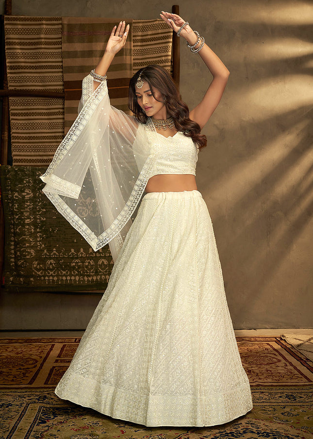 White and Gold Embroidered Lehenga