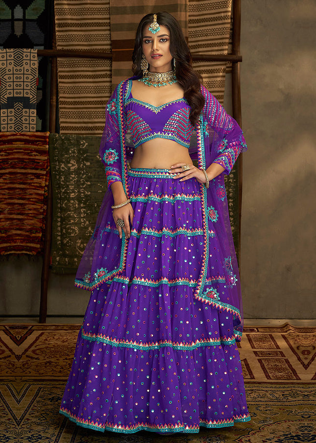 Purple and Gold Embroidered Lehenga