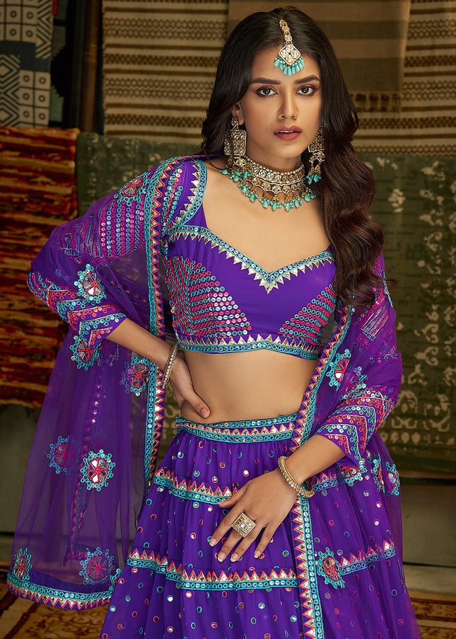 Purple and Gold Embroidered Lehenga