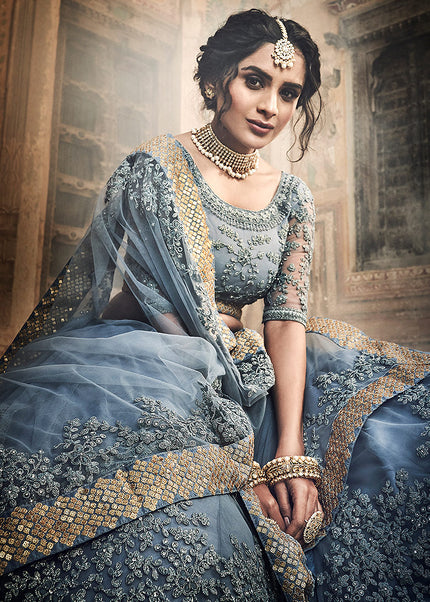 Grey and Gold Embroidered Lehenga