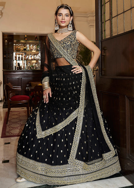 Black and Gold Embroidered Lehenga