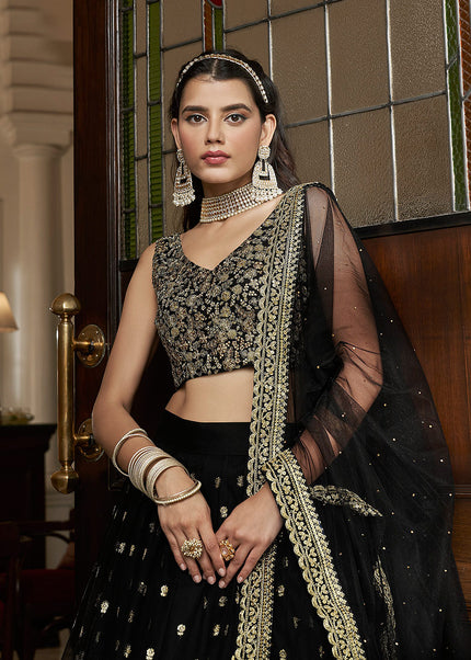 Black and Gold Embroidered Lehenga