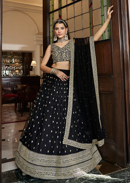 Black and Gold Embroidered Lehenga