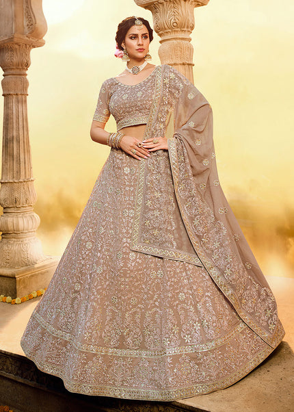 Light Brown Heavy Embroidered Lehenga