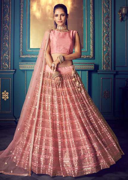 Pink and Gold Embroidered Lehenga