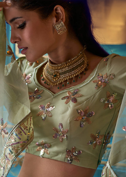 Light Green and Gold Embroidered Lehenga