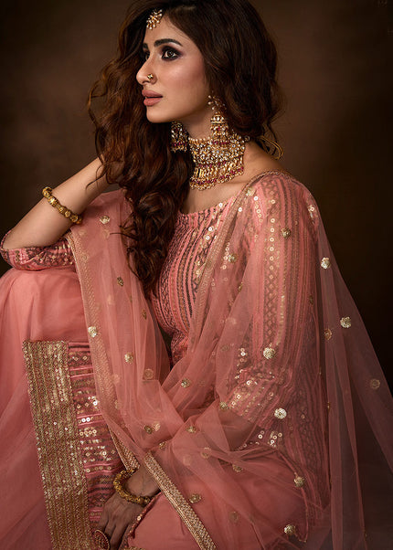 Light Pink and Gold Embroidered Gharara Suit