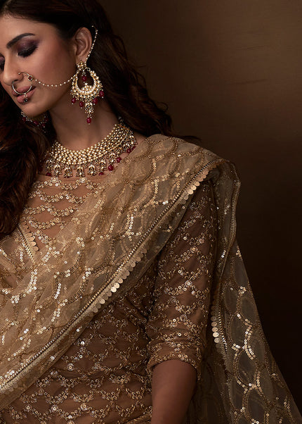 Beige and Gold Embroidered Gharara Suit