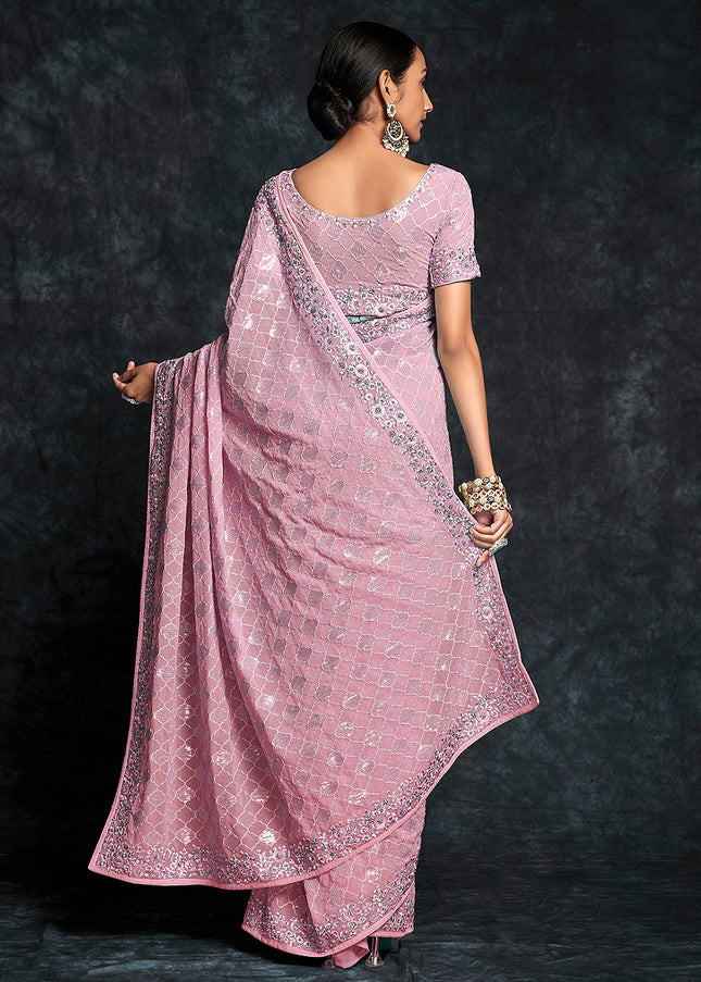 Pink Embroidered Saree