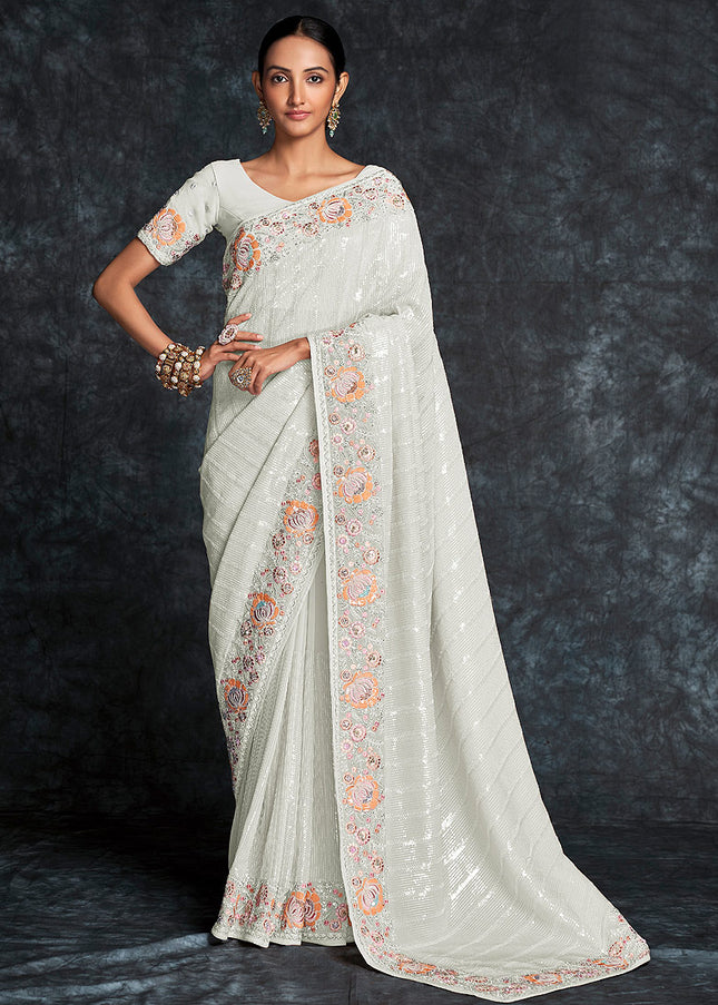 Offwhite Embroidered Saree