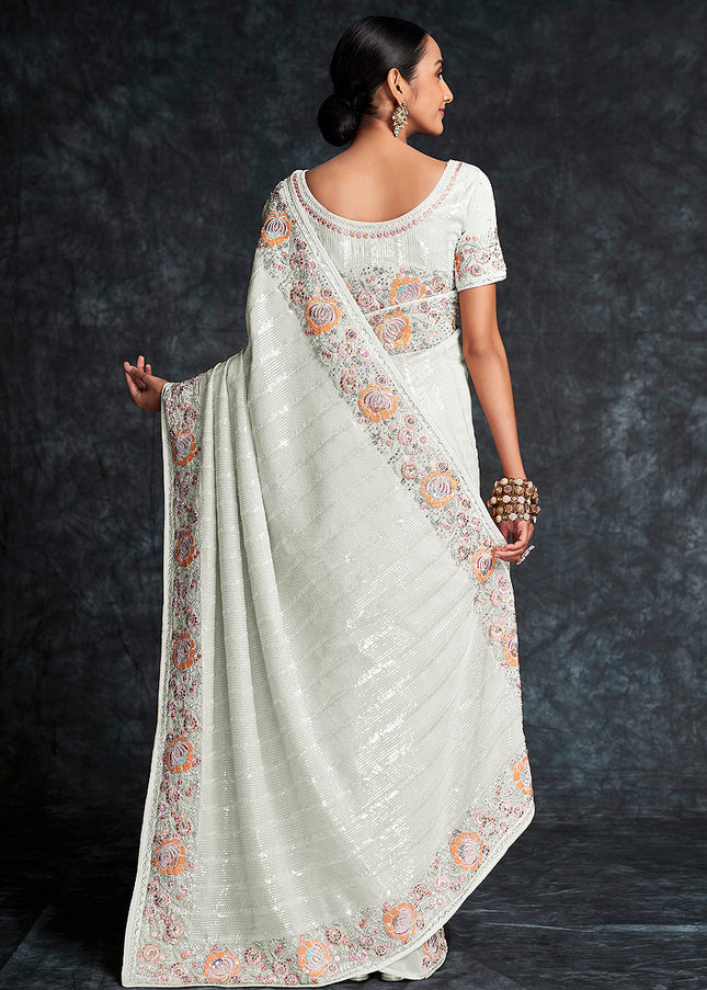 Offwhite Embroidered Saree