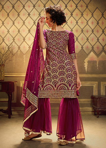 Wine and Gold Embroidered Gharara Suit