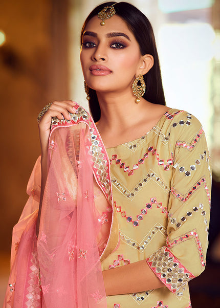 Yellow and Pink Embroidered Gharara Suit