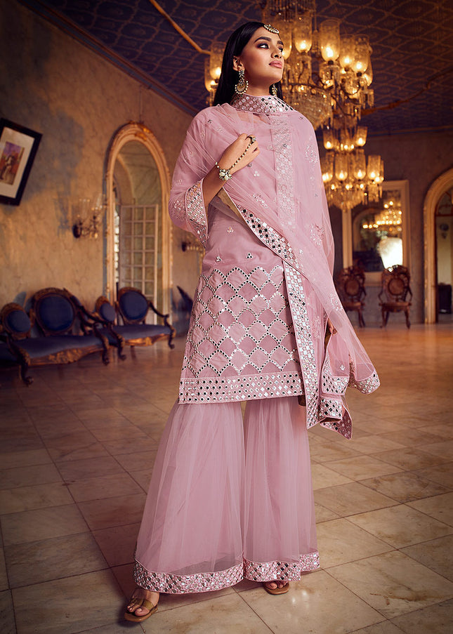 Baby Pink Embroidered Gharara Suit