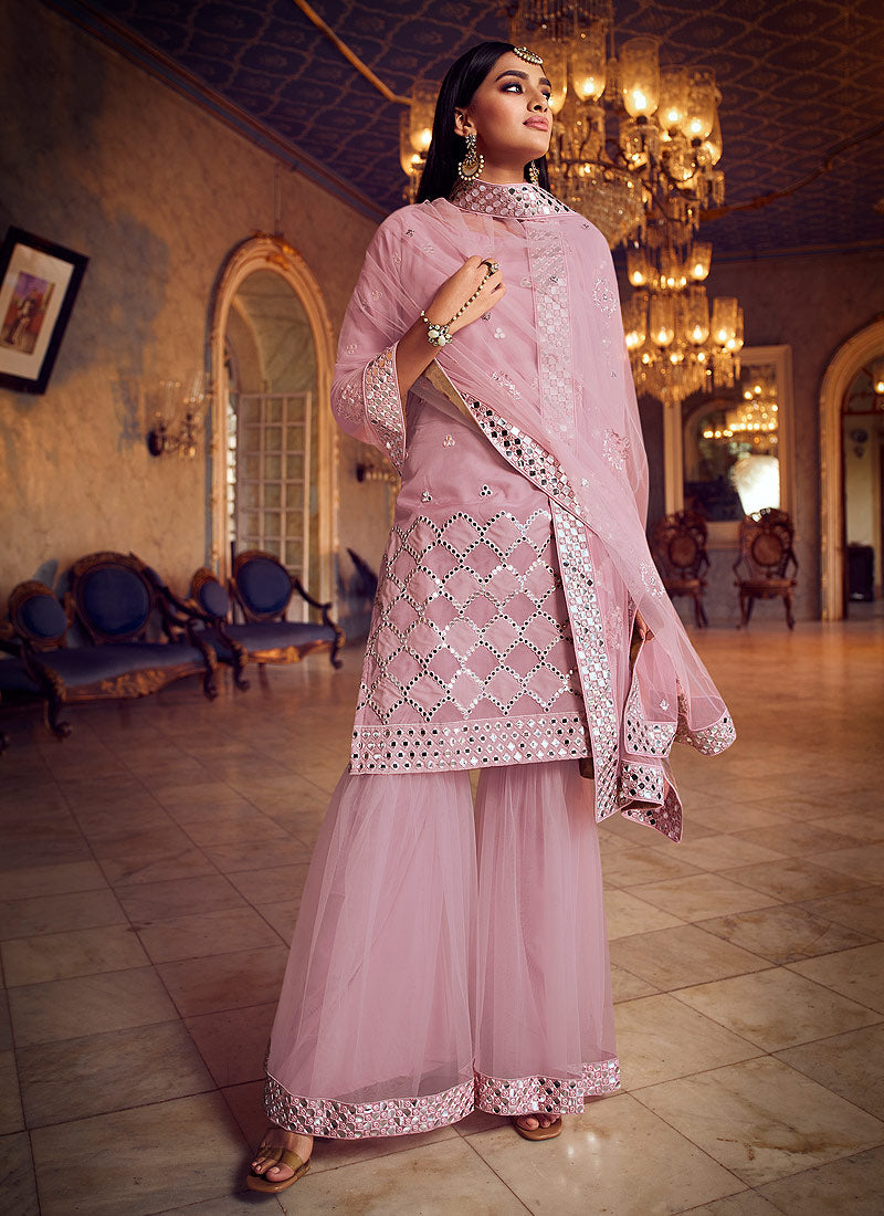 Baby Pink Embroidered Gharara Suit FALAKENOOR Baby Pink Embroidered Gharara Suit FALAKENOOR