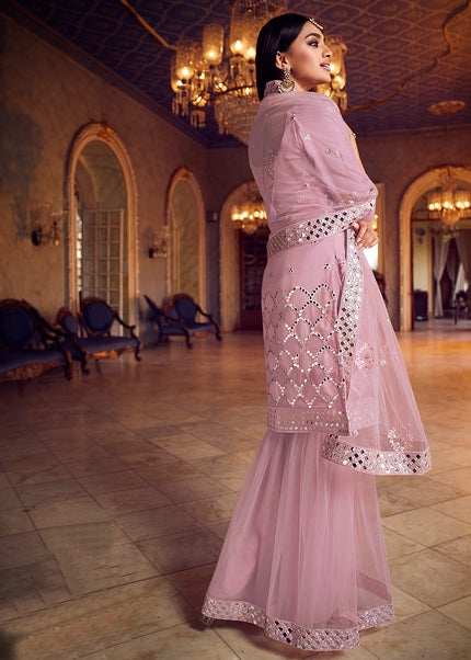 Baby Pink Embroidered Gharara Suit