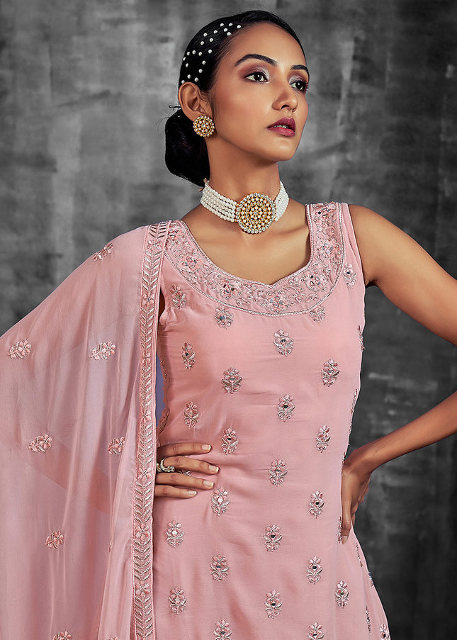 Pink and Gold Embroidered Sharara Suit