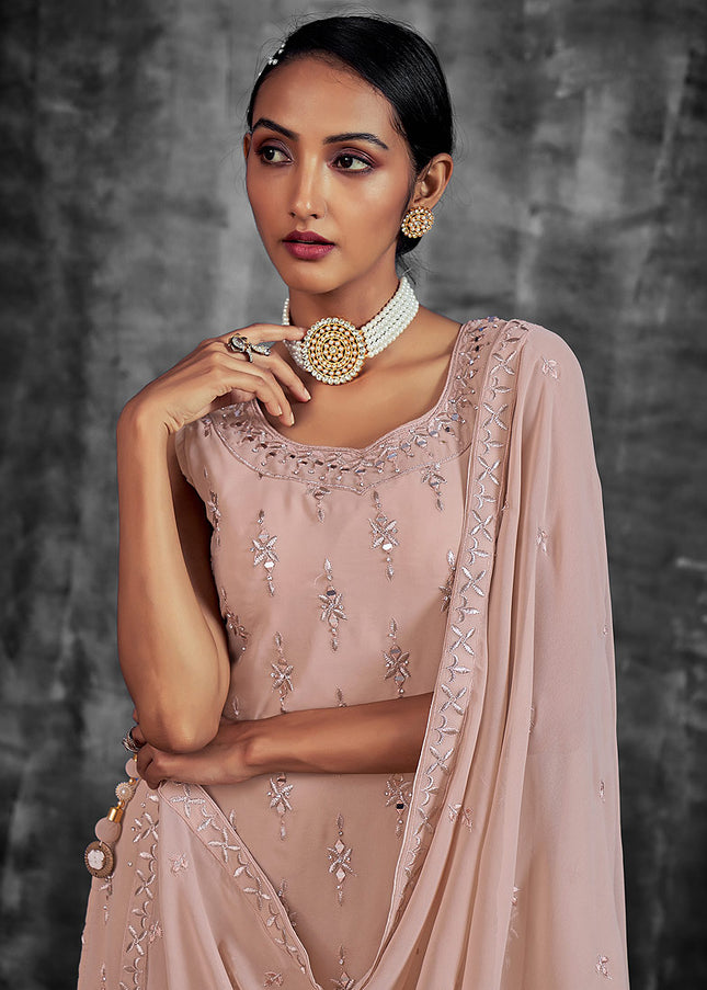 Peach and Gold Embroidered Sharara Suit