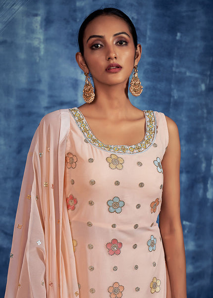 Peach and Gold Embroidered Gharara Suit