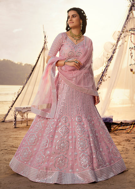 Light Pink Mirror Embroidered Lehenga