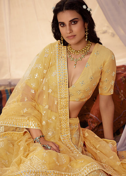 Yellow Mirror Embroidered Lehenga