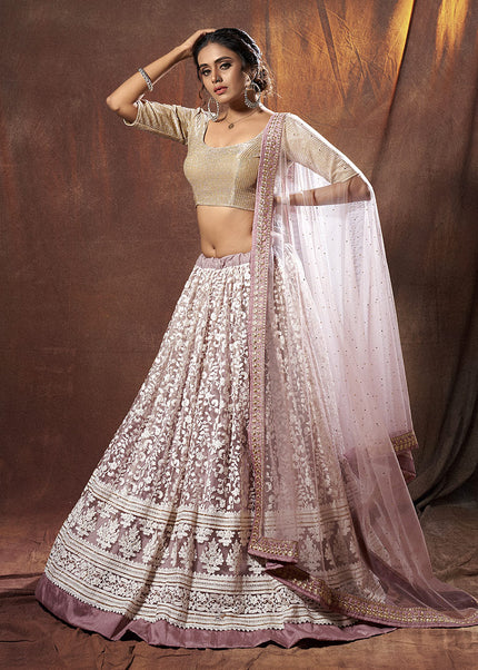 Lylic and Gold Embroidered Lehenga