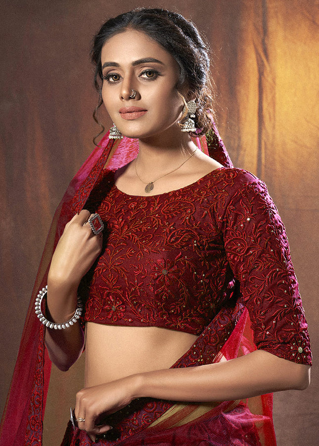 Maroon Embroidered Lehenga