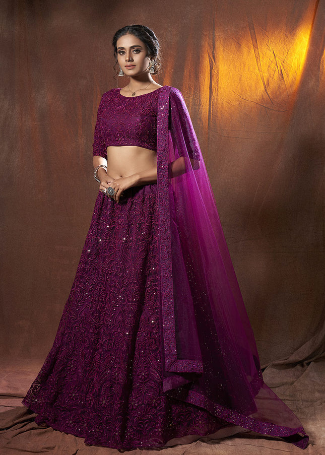 Wine Embroidered Lehenga