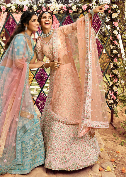 Peach and Gold Embroidered Lehenga