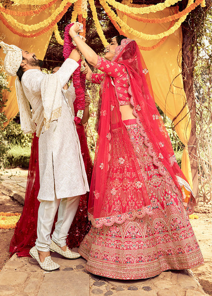 Red and Gold Embroidered Lehenga