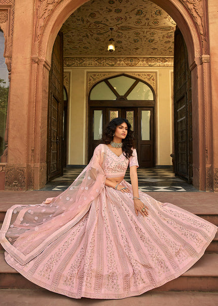 Light Pink and Gold Embroidered Lehenga