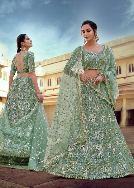 Green and Gold Embroidered Lehenga Choli