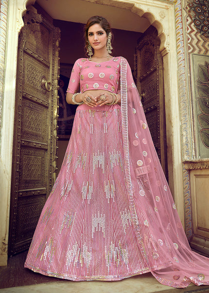 Pink and Gold Embroidered Lehenga Choli