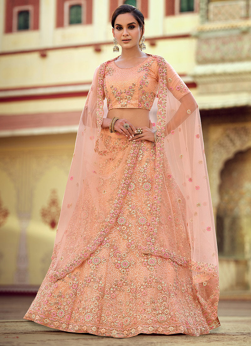 Buy Designer Peach Lehenga Choli With Heavy Foil Work and Thread Work  Lehenga With Satin Blouse and Heavy Sequence Work , Heavy Work Net Dupatta  Online in India - Etsy